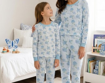 Mother's Pajama Set: Blue Hydrangea Print - Soft, Cozy Comfort