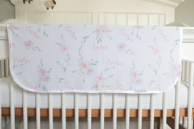 Pale Pink and Gray Floral Baby Girl Swaddle Blanket Personalized Baby Blanket Receiving Blanket Hayley Print