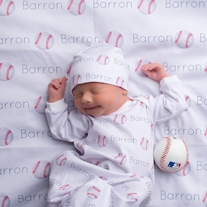 Baby Blanket With Baseballs - Personalized Custom Blanket Gift for Baby - Great Baby Shower Gift - Personalize A Baseball Swaddle
