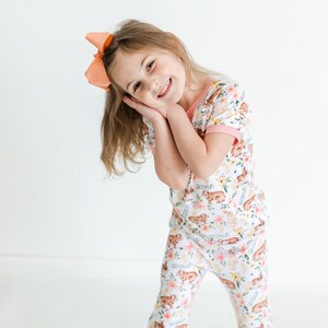 Personalized Easter Pajamas for Girls, Bunnies & Flowers, Soft Custom Kids PJ’s, Baby to Child Sizes, Cute Gift for Easter, Handmade image 2