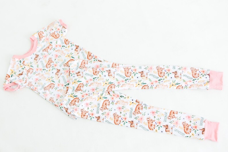 Personalized Easter Pajamas for Girls, Bunnies & Flowers, Soft Custom Kids PJ’s, Baby to Child Sizes, Cute Gift for Easter, Handmade image 5
