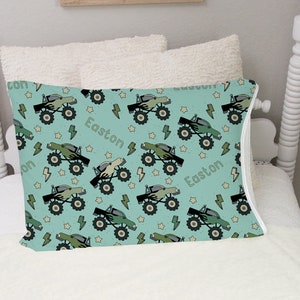 Personalized Monster Trucks Pillowcase for Boys, Soft Minky Material, Custom Name Bedding, Cool Gift for Kids, Fun Monster Truck Theme