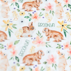 Personalized Easter Pajamas for Girls, Bunnies & Flowers, Soft Custom Kids PJ’s, Baby to Child Sizes, Cute Gift for Easter, Handmade image 7