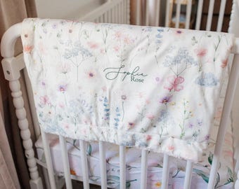 Personalized Wildflower Minky Baby Blanket: Floral Nursery Decor