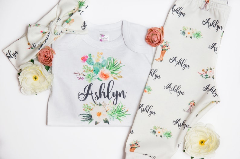 Succulent Cactus Flowers Leggings and Shirt for Babies Baby Girl Clothes Personalized Outfit for Baby or Toddler Girl