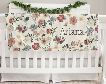 Personalized Minky Baby Blanket: Botanical Floral Fur, Deluxe Gift