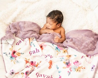 Floral Minky Baby Blanket: Personalized Deluxe Fur Blanket (40x30)