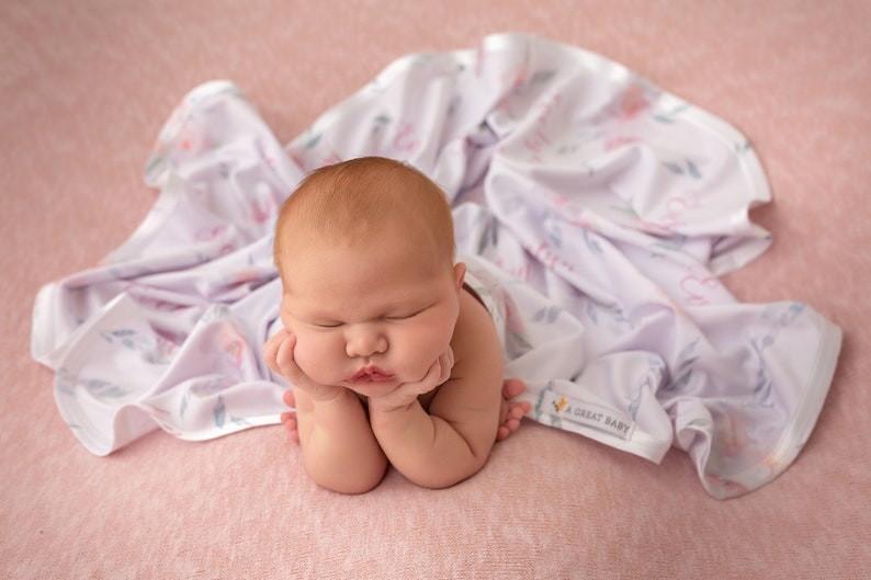 Pale Pink and Gray Floral Baby Girl Swaddle Blanket Personalized Baby Blanket Receiving Blanket Hayley Print