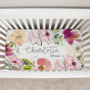Floral Crib Sheet - Fitted Crib Sheet For Baby Girl - Personalized Baby Gift - Baby Shower - Baby Girl Nursery - KIMBERLY sheet
