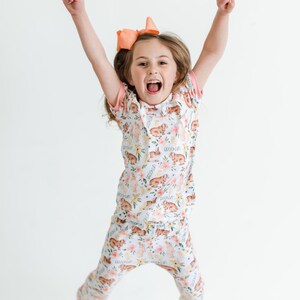 Personalized Easter Pajamas for Girls, Bunnies & Flowers, Soft Custom Kids PJ’s, Baby to Child Sizes, Cute Gift for Easter, Handmade image 3