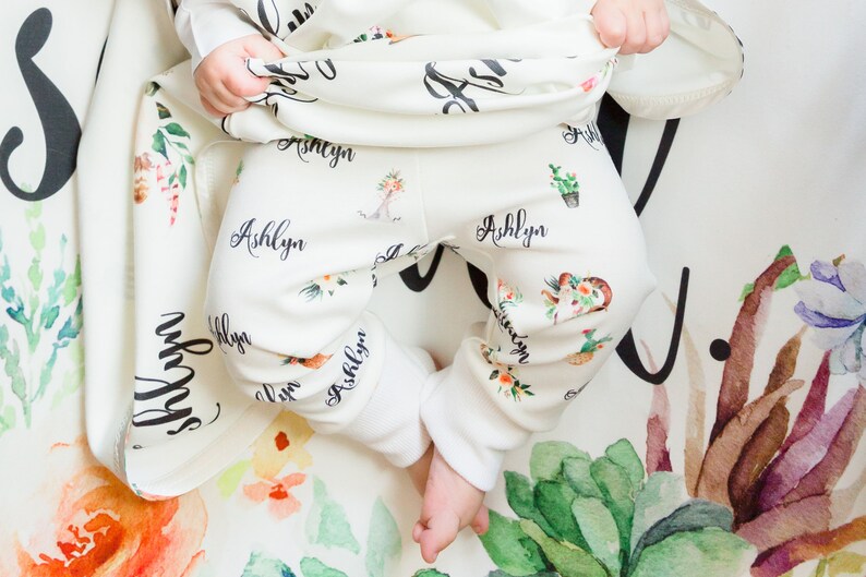 Succulent Cactus Flowers Leggings and Shirt for Babies Baby Girl Clothes Personalized Outfit for Baby or Toddler Girl