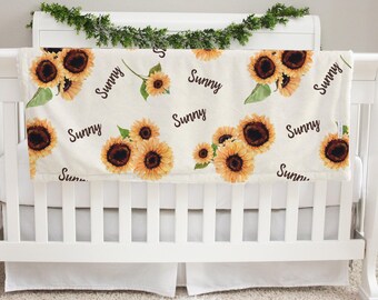 Personalized Minky Baby Blanket: Sunflower Faux Fur, Deluxe Padding