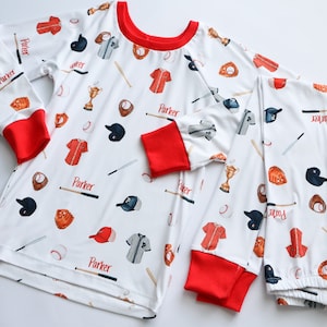 Pyjamas pour enfants, pyjamas personnalisés pour enfants, pyjamas de baseball, cadeau d'anniversaire, pyjamas pour garçon, pyjamas avec nom, pyjamas à imprimé baseball image 9