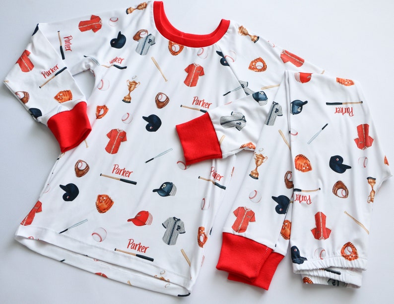 Pyjamas pour enfants, pyjamas personnalisés pour enfants, pyjamas de baseball, cadeau d'anniversaire, pyjamas pour garçon, pyjamas avec nom, pyjamas à imprimé baseball image 9