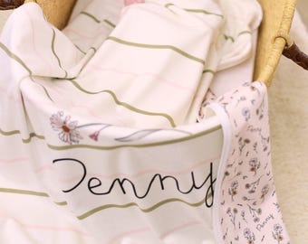 Personalized Minky Baby Blanket: Vintage Floral Stroller Blanket