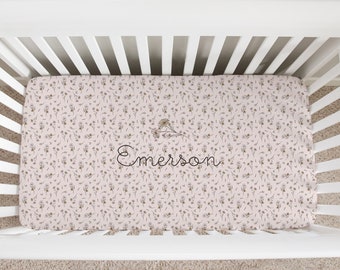 Personalized Pink Floral Crib Sheet: Vintage Nursery Decor