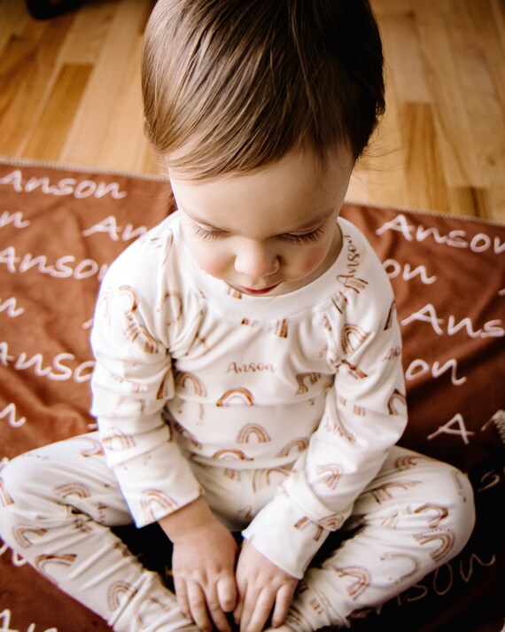 Boho Rainbow Pajamas Personalized Pjs for Kids and Babies Children s Birthday Gift Neutral Pajamas Pajamas With Name Boho Rainbow PJ Etsy Canada