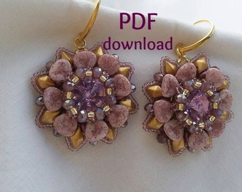 PDF beading pattern, superduo pattern, diamonduo tutorial, petal beads pattern, bead weaving pattern, beading pattern, handmade jewelry