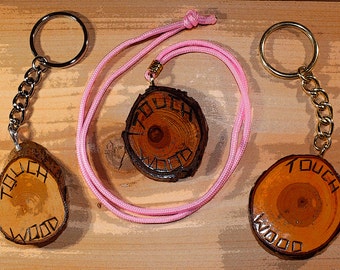 TouchWood 74  His/Her Set of Key-Chains & 1 Uni-Sex Brown Leather Necklace