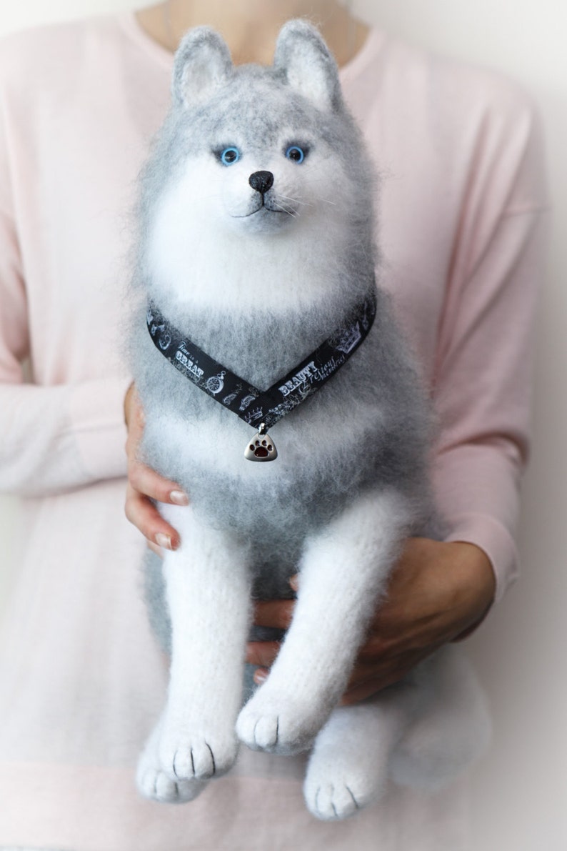 Husky fluffy knitted husky gift for her white grey cute ...