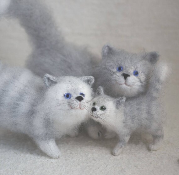 Large Grey Cat Kitten Stuffed Cat Cute White Grey Gift For Her Etsy