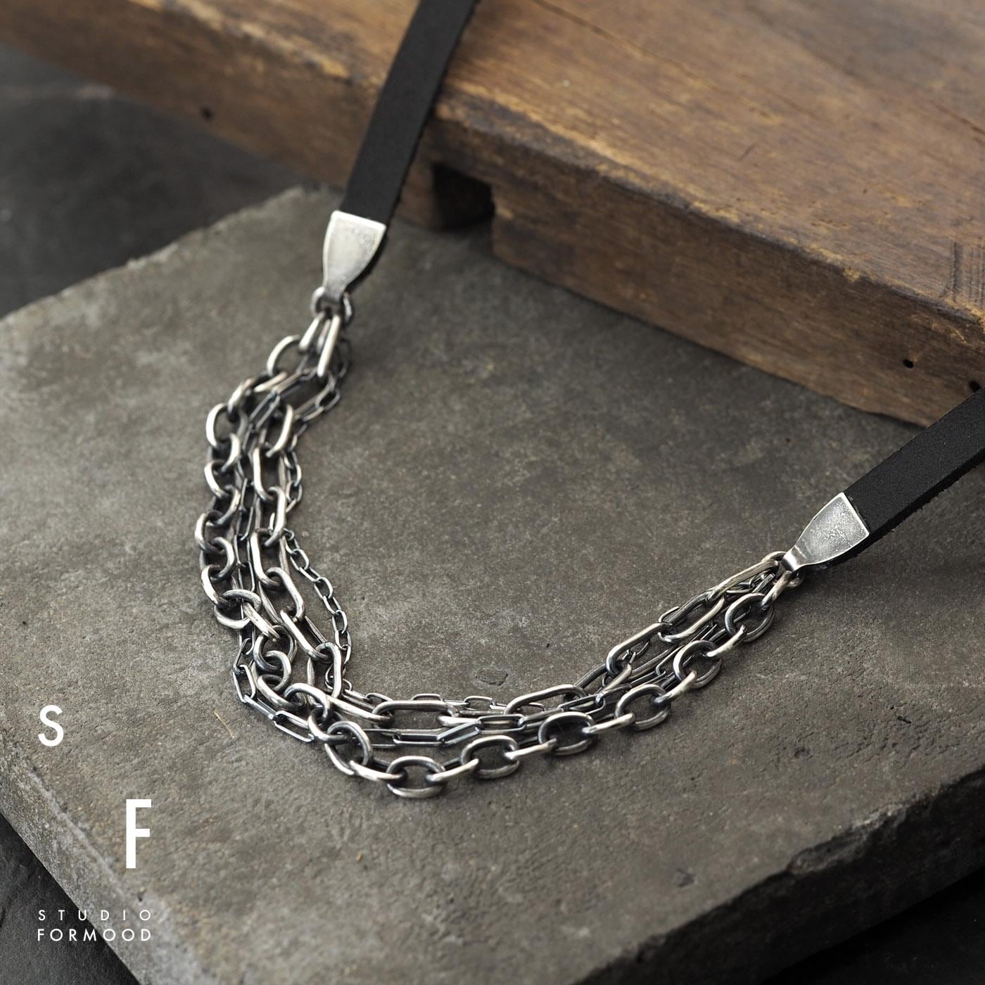 Oxidized Sterling Silver Leather Chain Necklace - Unisex
