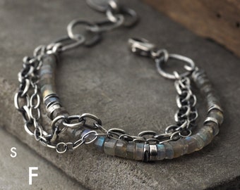 Oxidized Sterling Silver Labradorite Bracelet - Unisex Design