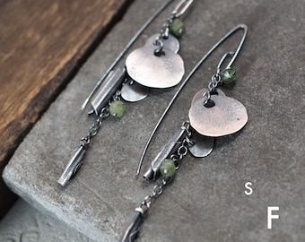 Oxidized Sterling Silver Long Earrings with Natural Gemstones, Handmade Jewelry