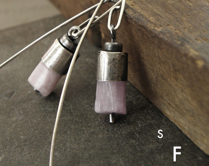 Orecchini Pendenti In Argento 925 Con Kunzite Rosa, Fatti A Mano, EPN-139