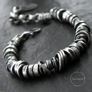 Geoxideerde sterlingzilveren armband - uniseks zilveren armband, studioformood herenarmband, handgemaakte sterlingzilveren armband