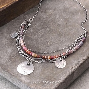 Oxidized sterling silver and Spinel necklace, layered necklace