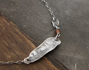 Silver delicate necklace - hessonite garnet necklace - oxidized silver necklace labradorite, vessonite or aquamarine