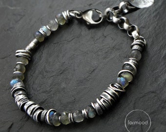 oxidized sterling silver and labradorite - bracelet unisex