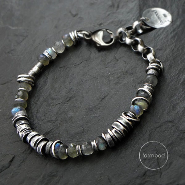 oxidized sterling silver and labradorite - bracelet unisex