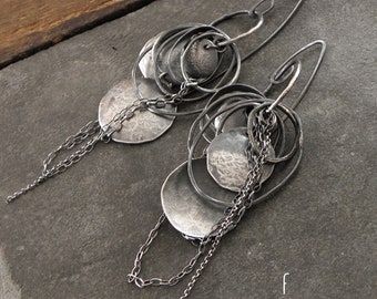 Oxidized Sterling Silver Dangle Earrings - Long Modern Design