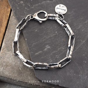 Oxidized sterling silver chain bracelet handmade unisex industrial bold everyday statement jewelry