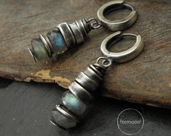 oxidized sterling silver & labradorite - earrings