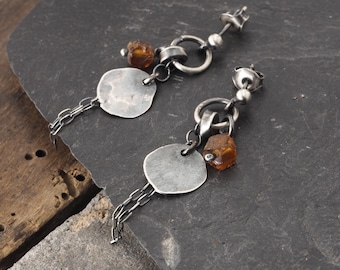 Oxidized sterling silver and Raw Baltic Amber - dainty silver jewelry