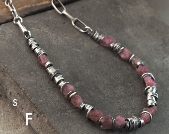 Necklace - oxidized sterling silver & raw pink tourmaline