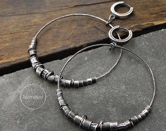 earrings, raw sterling silver hoop earrings