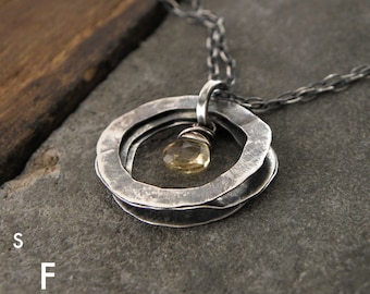 Collier - argent sterling oxydé et citrine