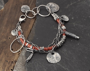 Oxidized Sterling Silver Red Jasper  Chain Bracelet – Artisan Modern Jewelry