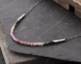Tourmaline Necklace - oxidized sterling silver and Tourmaline
