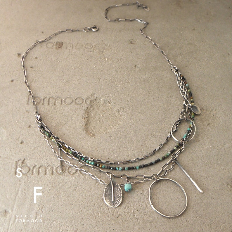 Turquoise necklace oxidized sterling silver and Turquoise layered necklace image 4