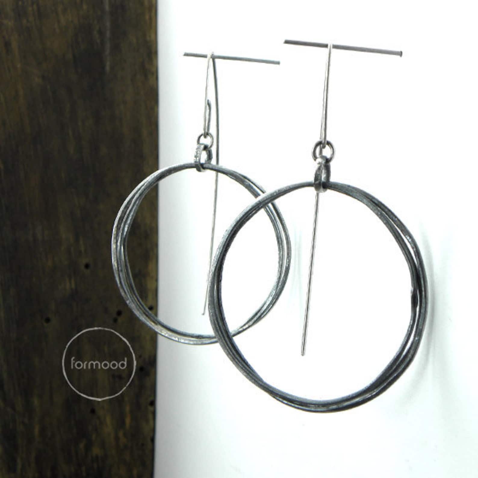Sterling Silver Earrings Oxidized Hoops Earrings Etsy