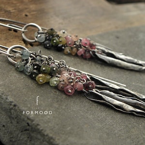 Sterling silver and  tourmaline - long earrings