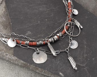 Layered sterling silver and red jasper necklace - autumn necklace