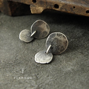 earrings, raw sterling silver stud earrings, oxidized silver,