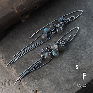 Oxidized Sterling Silver Labradorite Earrings: Handmade Dangle Jewelry