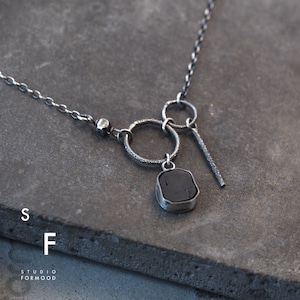 Form I - Black Tourmaline and oxidized sterling silver Necklace - delicate necklace, gift necklace